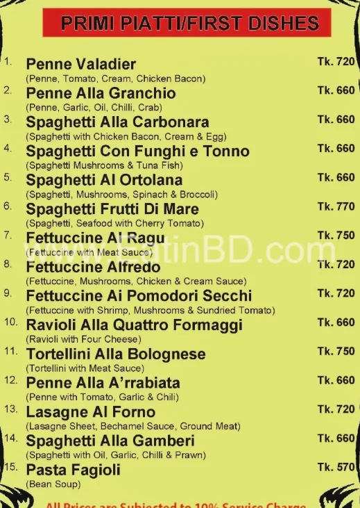 bella Italia Dhanmondi menu- primi piatti or first dishes