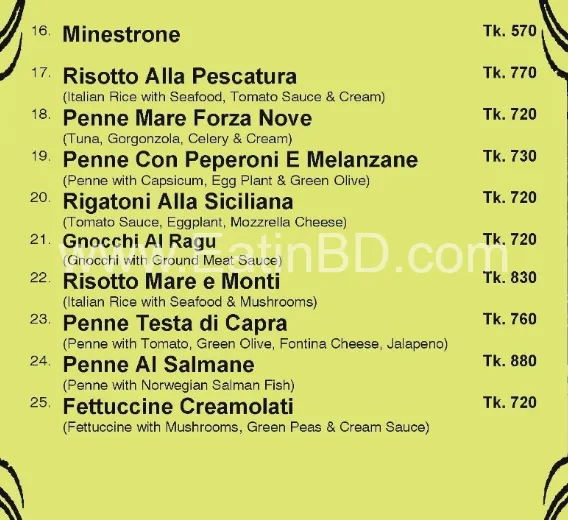 bella Italia Gulshan menu- primi piatti or first dishes
