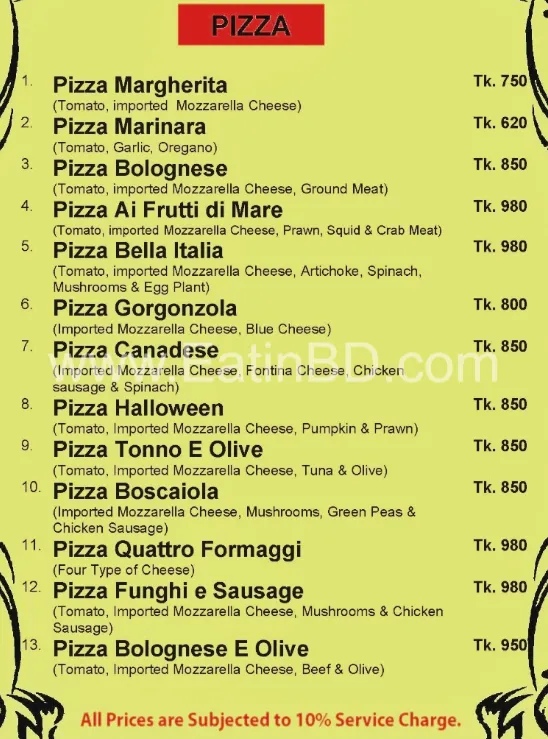 bella Italia Dhanmondi menu- Pizza