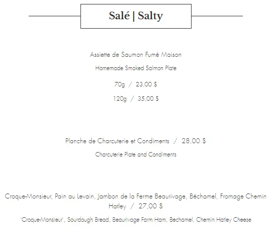 Maison Boulud Menu - Salé - Salty