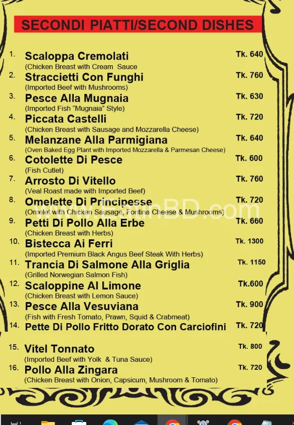 bella Italia Gulshan menu- second dishes